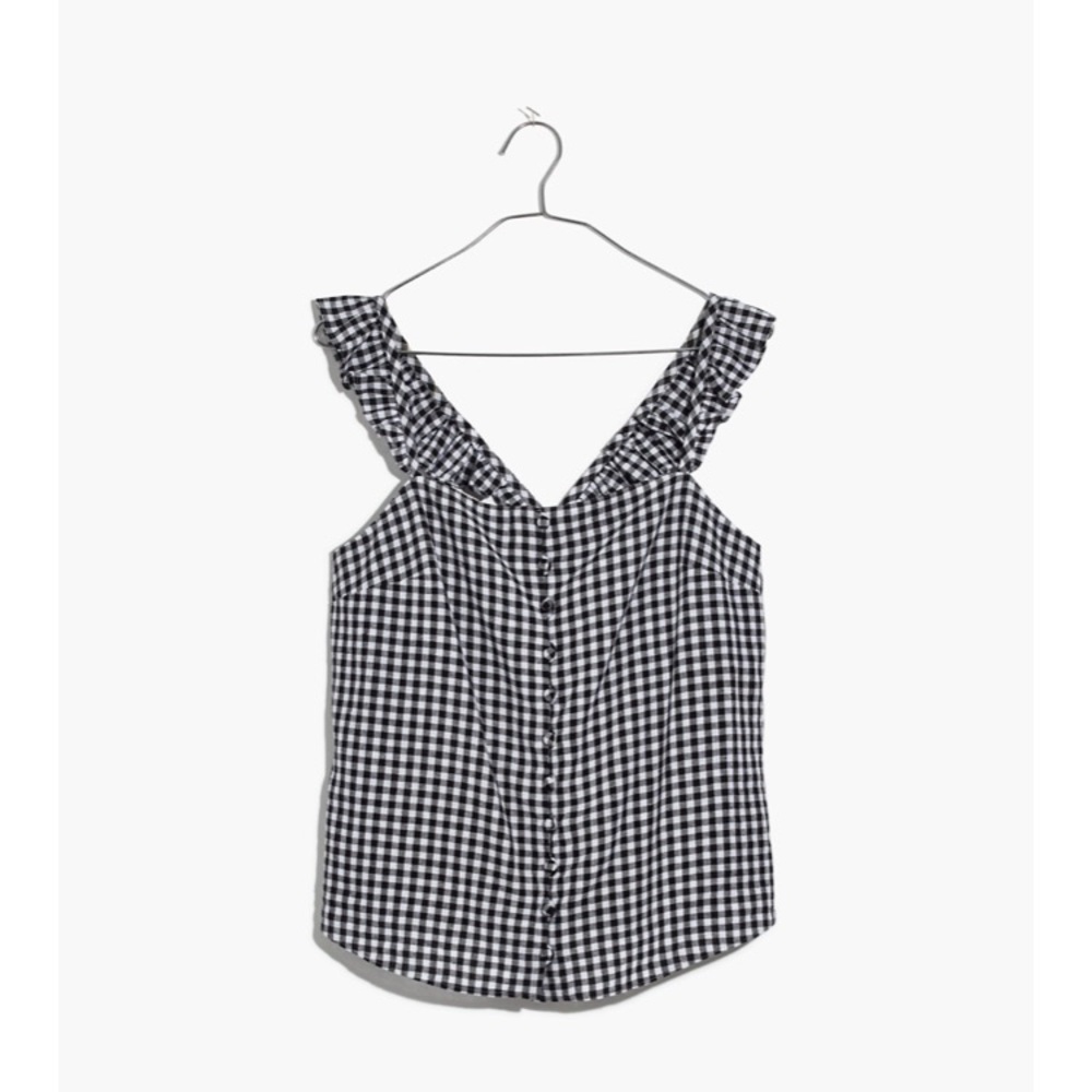 Madewell Ruffle-Strap Cami Top in Gingham Check